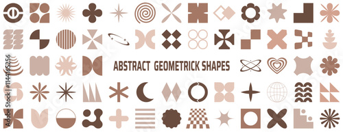 Vector set of Mocha Mousse-colored geometric shapes. Trendy, abstract, and minimalist figures. Modern graphic design elements
