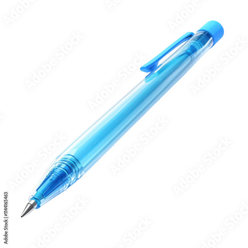 Translucent Blue Gel Pen Isolated on White Background: Side View, Smooth Surface, Modern Aesthetic, High-Resolution, and Shadow-Free Design.