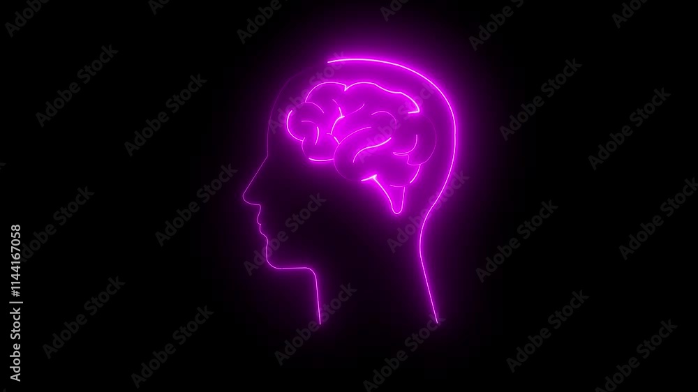 Neon brain icon animation. Abstract circuit brain animation. Glowing Complicated Brain. Brain work icon 4k looped animation. Animation of social media icons over spinning human brain icon . Neon brain icon animation. Abstract circuit brain animation. Glowing Complicated Brain. Brain work icon 4k looped animation. Animation of social media icons over spinning human brain icon .