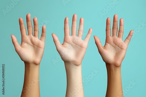 Set of woman hands showing five fingers and palm. Isolated with clipping path.