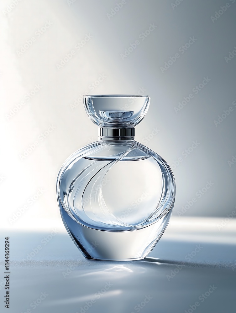 Product photography of a clear glass perfume bottle without any patterns or labels shows a simple and refined design. Product photography of a clear glass perfume bottle without any patterns or labels shows a simple and refined design.