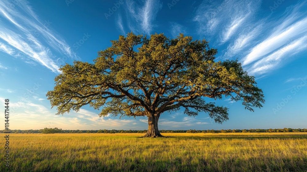 Fototapeta premium A majestic tree stands in a vibrant landscape.