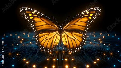 A digital butterfly on a computer chip represents the butterfly effect in technology, demonstrating how minor adjustments to circuitry or code can result in significant photo