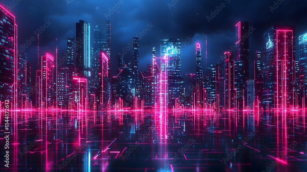 Fototapeta premium High-Tech Urban Skyline with Neon Light Details