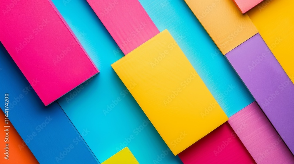 Abstract colorful geometric blocks arranged in vibrant layers Abstract colorful geometric blocks arranged in vibrant layers