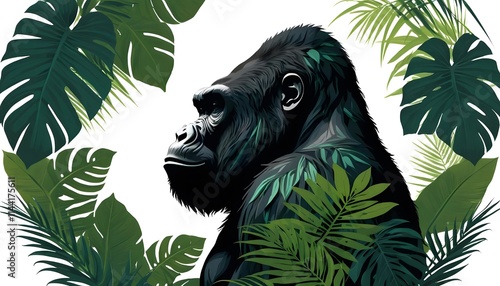 Majestic Gorilla Amidst Lush Tropical Foliage Portrait photo