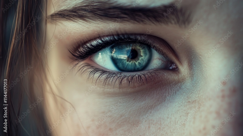 Captivating close-up of a young caucasian female eye with freckles Captivating close-up of a young caucasian female eye with freckles