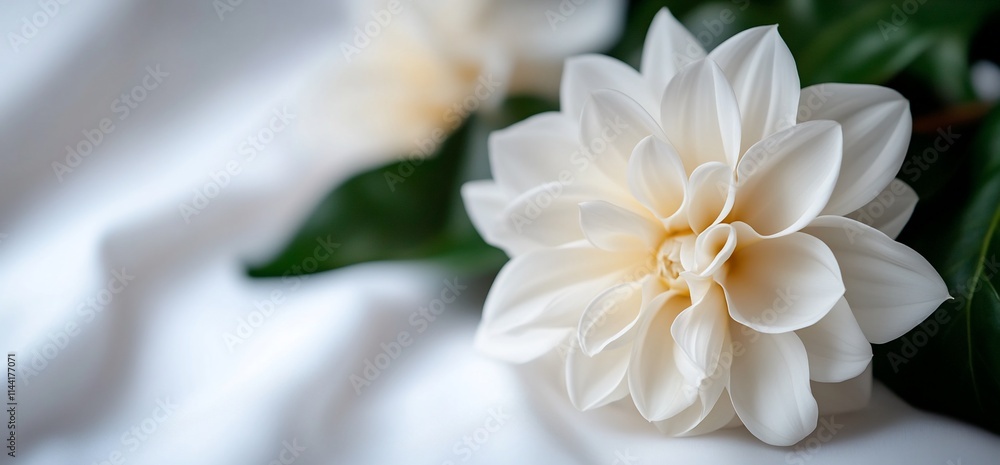 A close-up of a beautiful white flower on soft fabric, exuding elegance and tranquility. A close-up of a beautiful white flower on soft fabric, exuding elegance and tranquility.