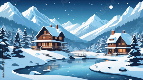 winter landscape with houses