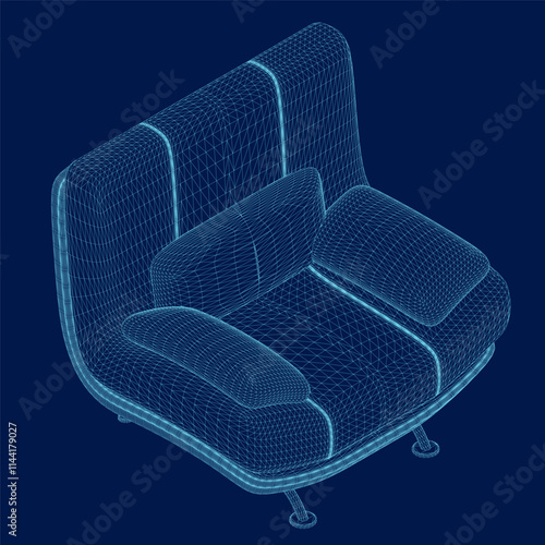 Wireframe furniture armchair vector illustration. Isometric view