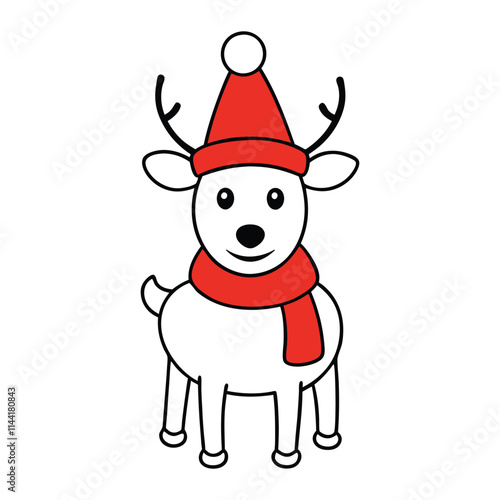 A cute jingle the reindeer with Santa hat vector illustration.