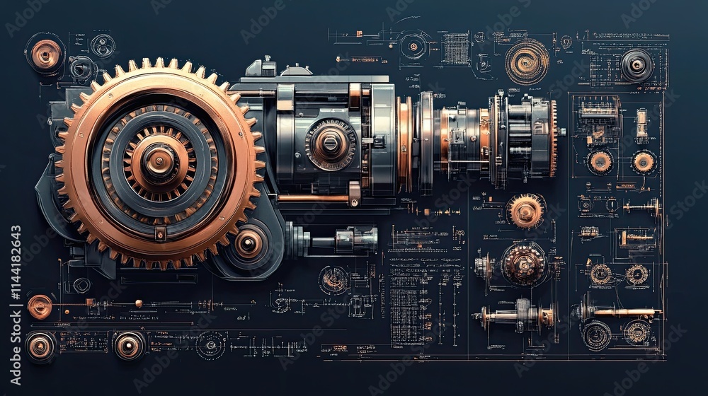 Fototapeta premium Interconnected Complexity: A Symphony of Gears and Pipes