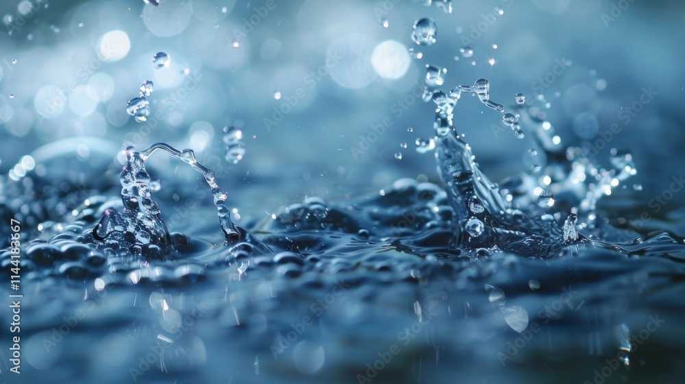 Close-up of water droplets creating ripples on a blue surface Close-up of water droplets creating ripples on a blue surface