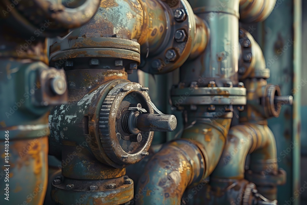 Closeup of rusty valve showing signs of corrosion on industrial pipeline Closeup of rusty valve showing signs of corrosion on industrial pipeline