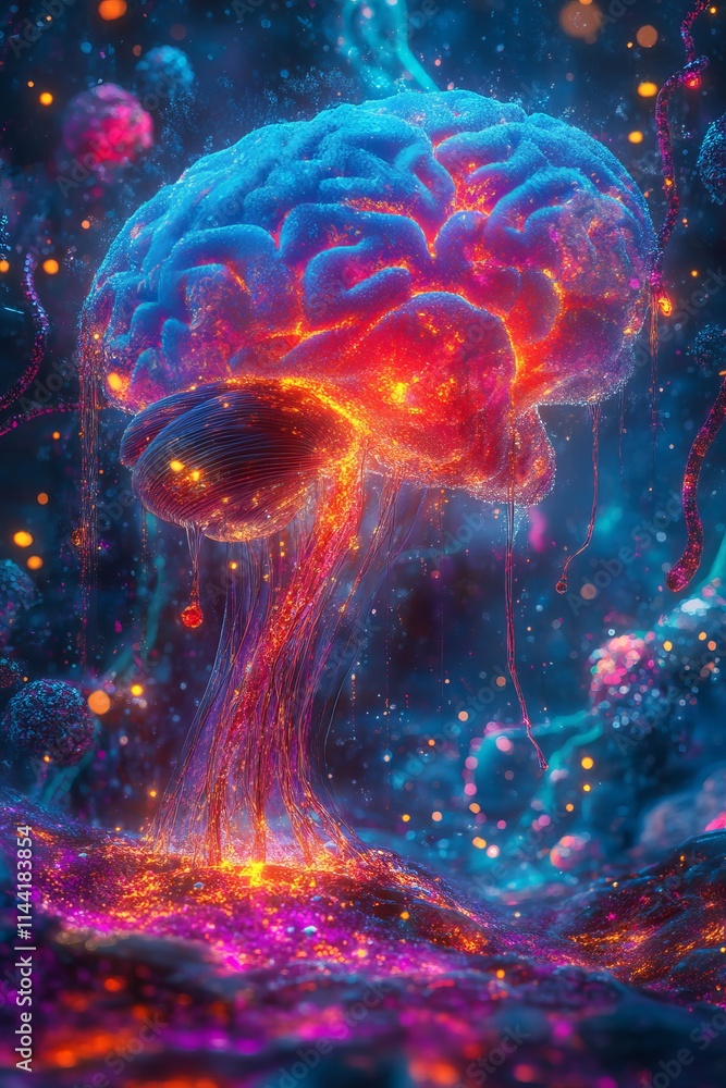 The Illuminated Mind A 3D Render of the Human Brain with Glowing Neurons and Synapses The Illuminated Mind A 3D Render of the Human Brain with Glowing Neurons and Synapses