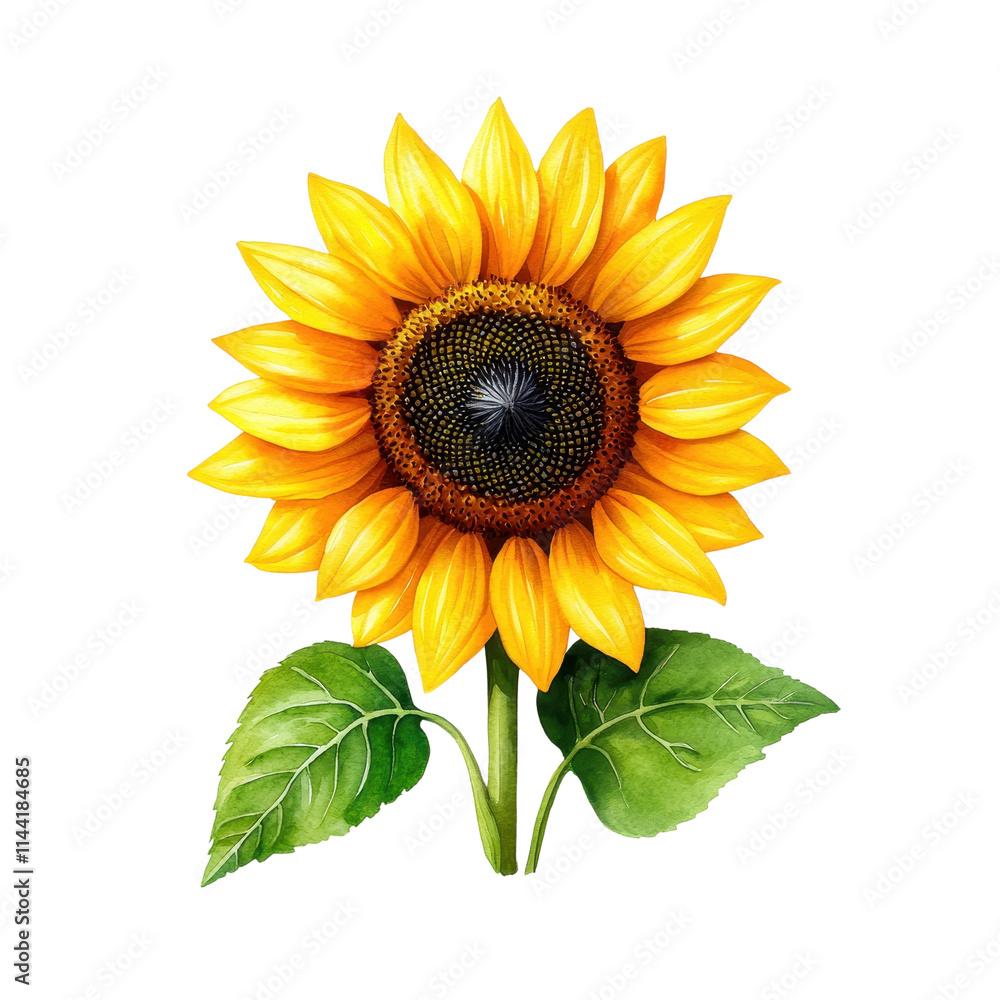 Fototapeta premium Bright Yellow Sunflower in Watercolor Style