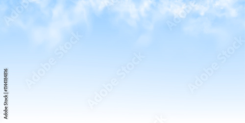 Realistic background with clouds on blue sky for your design in PNG format. Horizontal panorama of a gloomy sky with clouds.