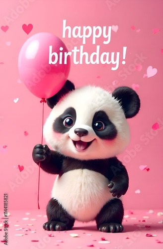 Obraz na płótnie A cute panda bear is joyfully holding a vibrant pink heart shaped balloon w salonie