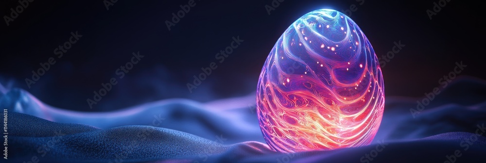 Obraz premium A surreal Easter egg design with glowing patterns on a dark background