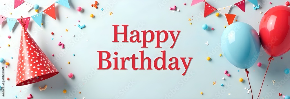 A joyful birthday banner adorned with a gifts and delightful balloons, perfect for celebrating someone's special day