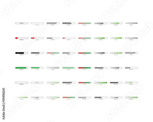 Collection Loading bar status icon. Vector illustration. Set of vector loaded icons. Download progress. Donload or Upload.