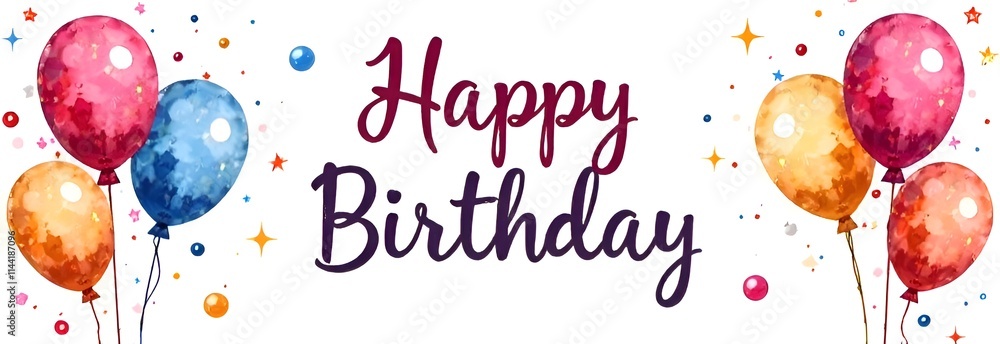 A joyful birthday banner adorned with a gifts and delightful balloons, perfect for celebrating someone's special day