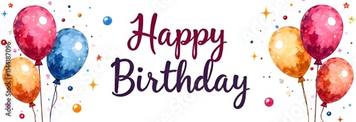 A joyful birthday banner adorned with a gifts and delightful balloons, perfect for celebrating someone's special day