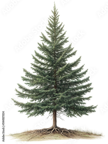 Evergreen tree illustration with roots and foliage