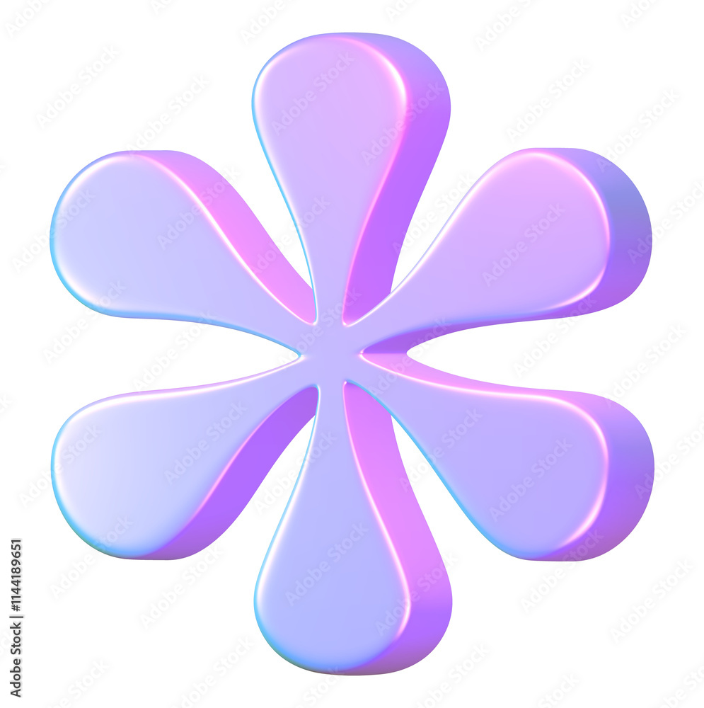 3D blue gradient holographic peach blossom isolated on transparent background. PNG 3D blue gradient holographic peach blossom isolated on transparent background. PNG