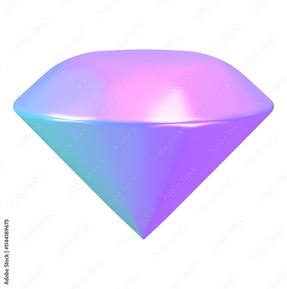 Glossy 3D diamond featuring pastel gradient colors of blue, pink, and purple. Isolated on transparent background, PNG Glossy 3D diamond featuring pastel gradient colors of blue, pink, and purple. Isolated on transparent background, PNG