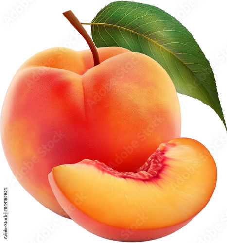 Ripe Peach Fruit Illustration Isolated PNG with Transparent Background