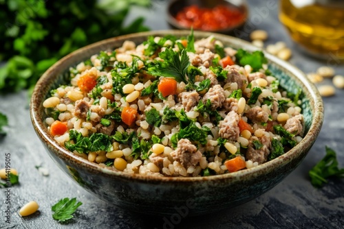 Hearty Mixed Rice Dish with Meat and Veggies