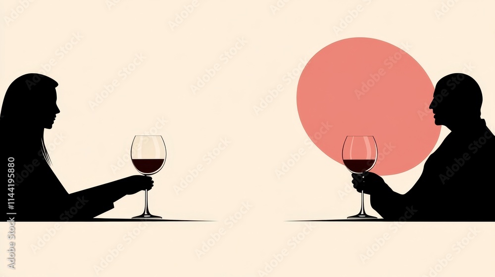 Silhouettes of a man and woman enjoying wine. Silhouettes of a man and woman enjoying wine.