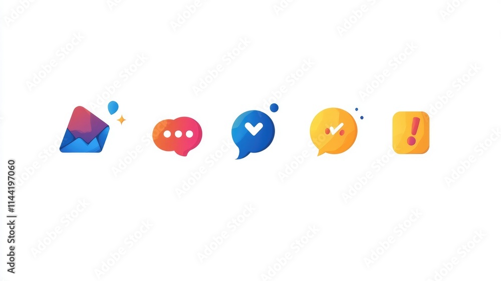 Colorful app icons mail, chat, check, alert. Colorful app icons mail, chat, check, alert.