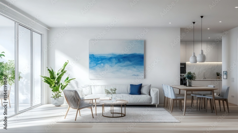 Fototapeta premium Serene Coastal Living Room Interior Design