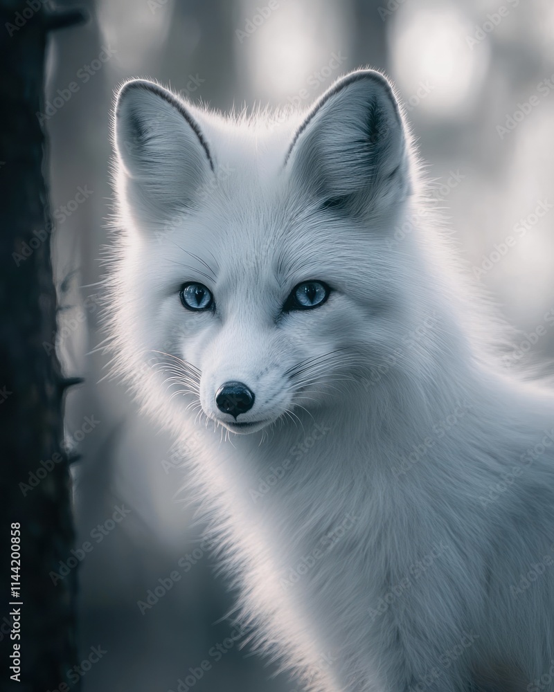 White fox with blue eyes, forest setting. White fox with blue eyes, forest setting.