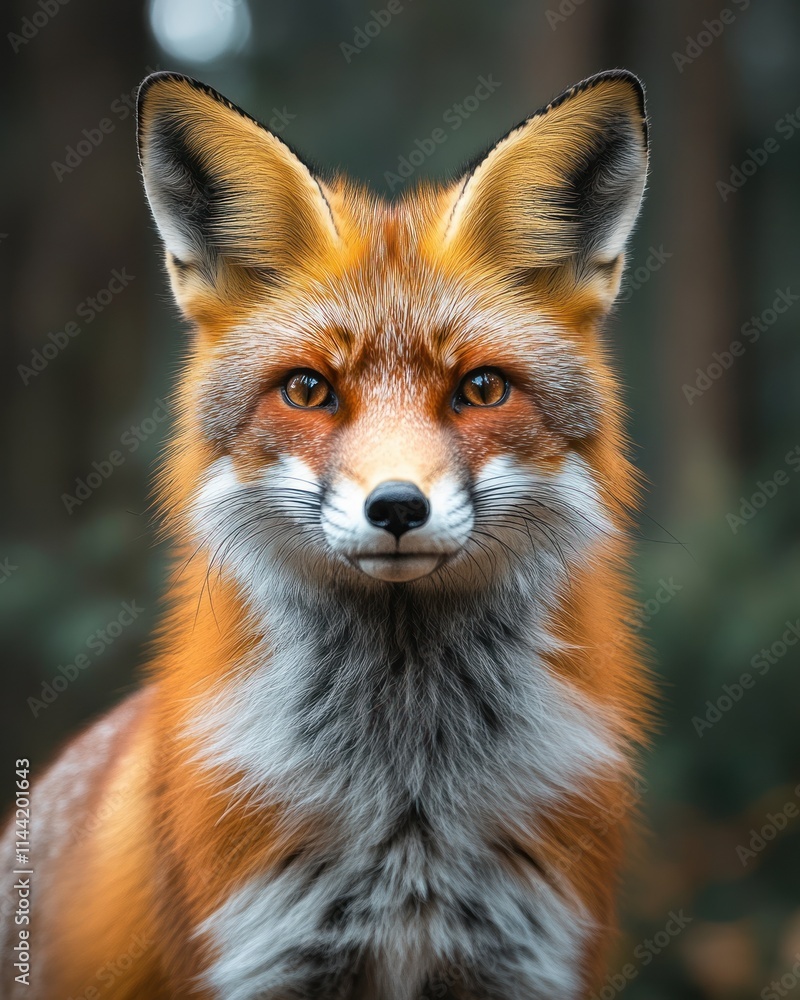 Close-up of a fox with orange fur and dark eyes. Close-up of a fox with orange fur and dark eyes.