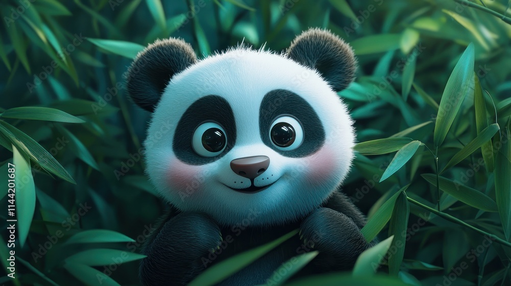 Cute panda cub peeks from bamboo. Cute panda cub peeks from bamboo.