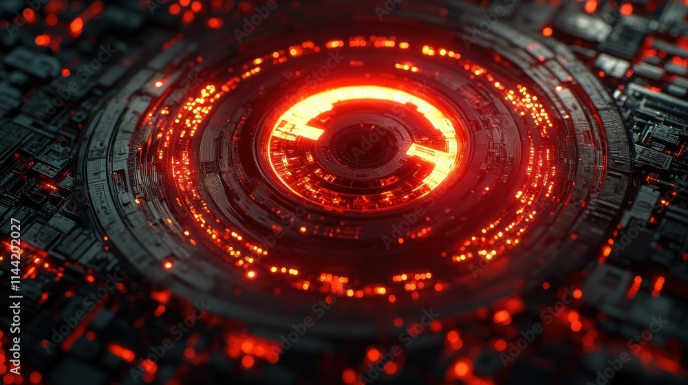 Obraz premium Futuristic glowing circular design with intricate details.