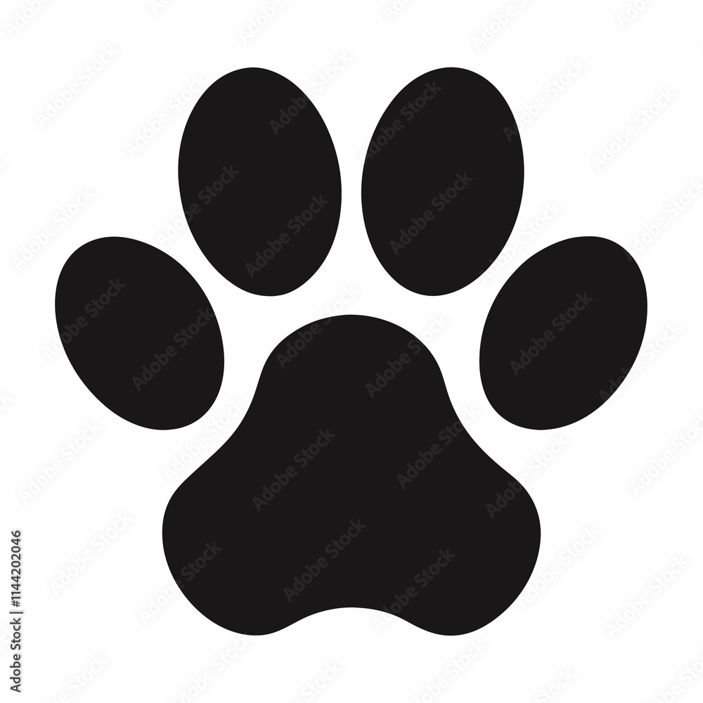 Black Silhouette of a Dog Paw Print on White Background Black Silhouette of a Dog Paw Print on White Background