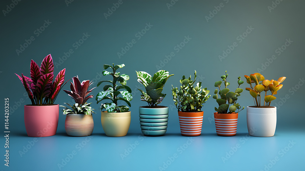 An arrangement of colorful potted plants showcasing different textures and styles for modern garden enthusiasts. An arrangement of colorful potted plants showcasing different textures and styles for modern garden enthusiasts.