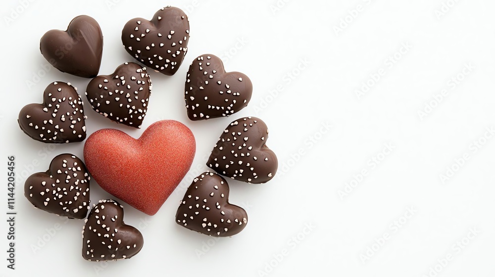 Fototapeta premium An assortment of chocolate hearts arranged in a beautiful circle