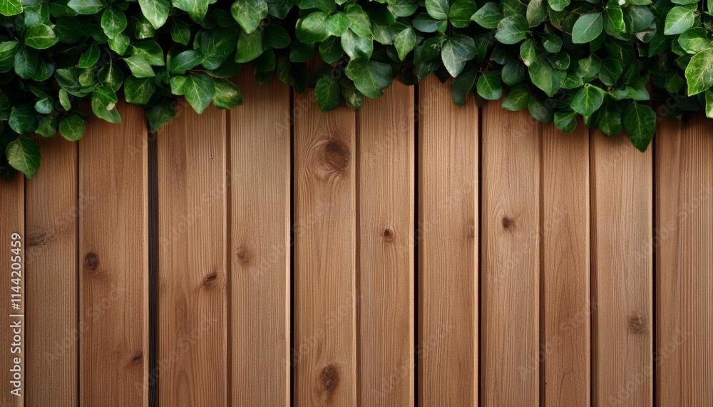 A serene wooden fence adorned with lush green leaves, creating a refreshing and natural atmosphere, perfect for outdoor spaces or garden design. A serene wooden fence adorned with lush green leaves, creating a refreshing and natural atmosphere, perfect for outdoor spaces or garden design.