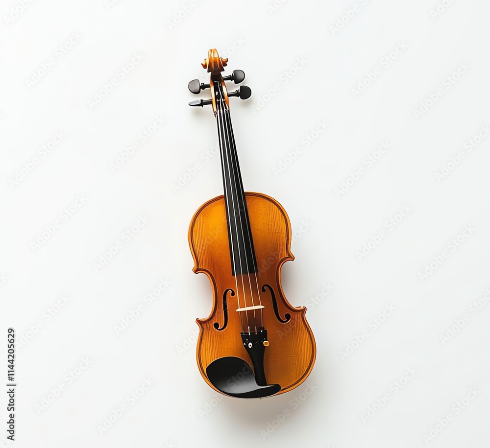Fototapeta premium An elegant wooden violin showcasing its beautiful design and craftsmanship against a clean, minimalistic background. Perfect for music enthusiasts and artists alike.