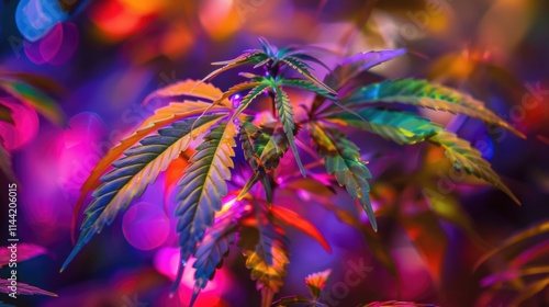 Wallpaper Mural Colorful Marijuana. Medicinal Herbal Marijuana Plant with Vibrant Colored Studio Lights Torontodigital.ca