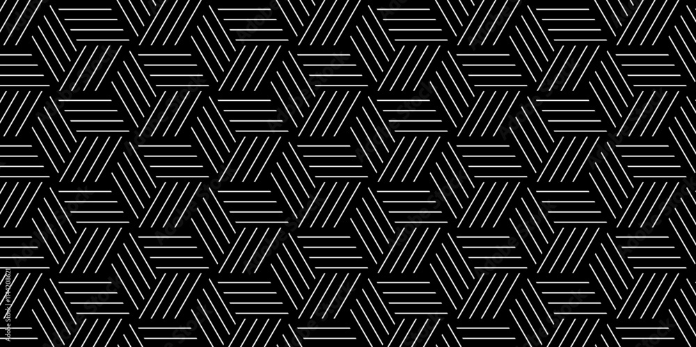 Seamless pattern Abstract geometric with stripes. Black background ornament. Vector geometric diagonal fabric waves seamless texture. Seamless pattern Abstract geometric with stripes. Black background ornament. Vector geometric diagonal fabric waves seamless texture.