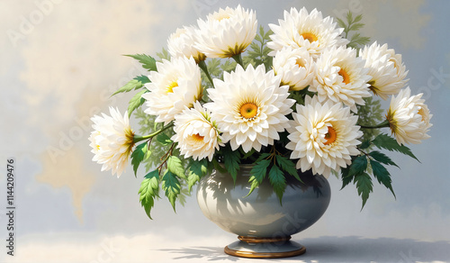 Wallpaper Mural Elegant bouquet of white chrysanthemums in a gray vase on a soft background Torontodigital.ca