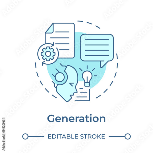 Generation soft blue concept icon. Update external data. RAG process integration. AI algorytm development. Round shape line illustration. Abstract idea. Graphic design. Easy to use in article