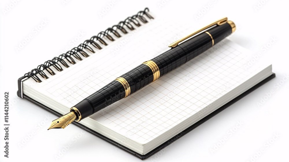 Blank page mockup on a spiral notebook, featuring black and gold pens, offering space for creative designs, to-do lists, or notes. Blank page mockup on a spiral notebook, featuring black and gold pens, offering space for creative designs, to-do lists, or notes.