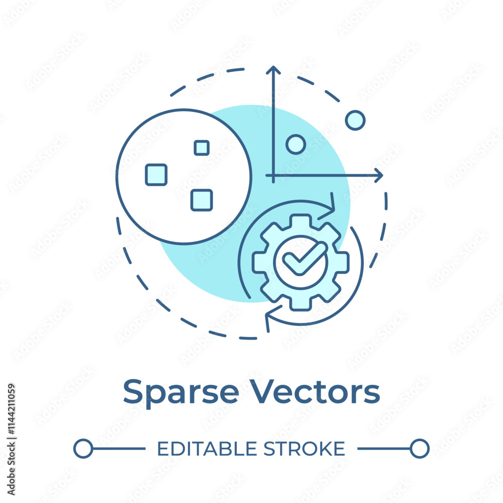 Sparse retrieval soft blue concept icon. Representing high dimensional data. Retrieval augmented generation. Round shape line illustration. Abstract idea. Graphic design. Easy to use in article Sparse retrieval soft blue concept icon. Representing high dimensional data. Retrieval augmented generation. Round shape line illustration. Abstract idea. Graphic design. Easy to use in article